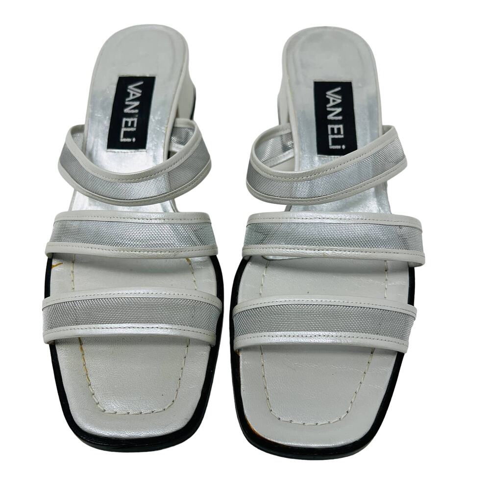 VANELi Sandal Slide Low Block Heel Silver Band Dressy - 7